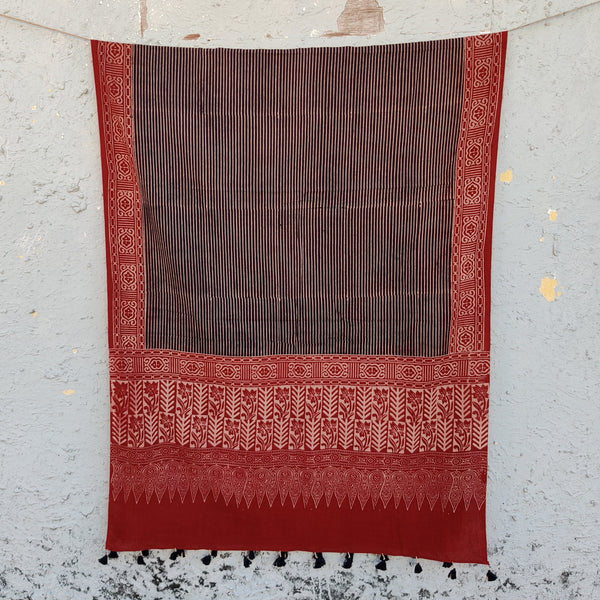 DHRITHI - Pure Cotton Vegetable Dyed Hand Block Printed Dupatta Stripes