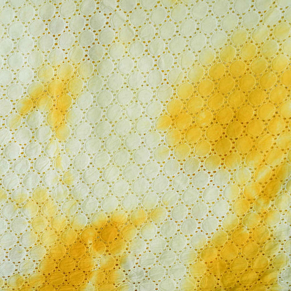 ( Width 42 Inches) Pure Cotton Tie And Dye  Hakoba Yellow Circles All Over Hakoba Pattern Woven Fabric