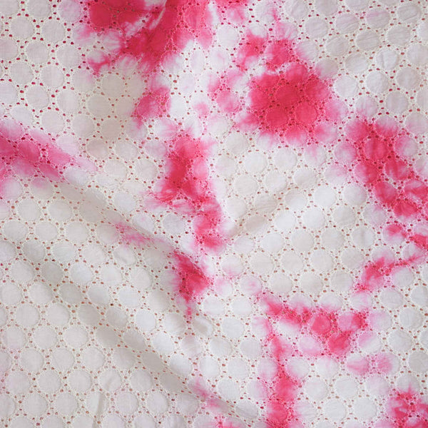 ( Width 42 Inches ) Pure Cotton Tie And Dye  Hakoba Pink Circles All Over Hakoba Pattern Woven Fabric