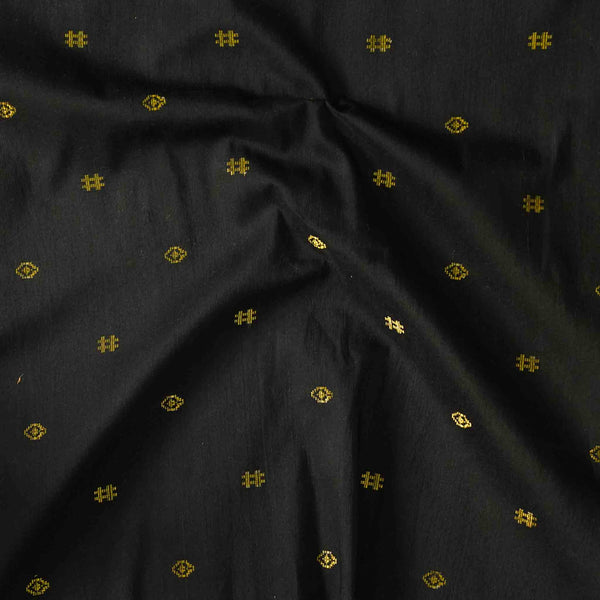 Cotton Silk Black With Golden Zari Design Hand Woven Fabric