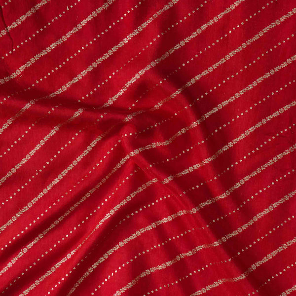 Dola Silk Royal Red  With Golden Zari Horizontal Stripes Hand Woven Fabric