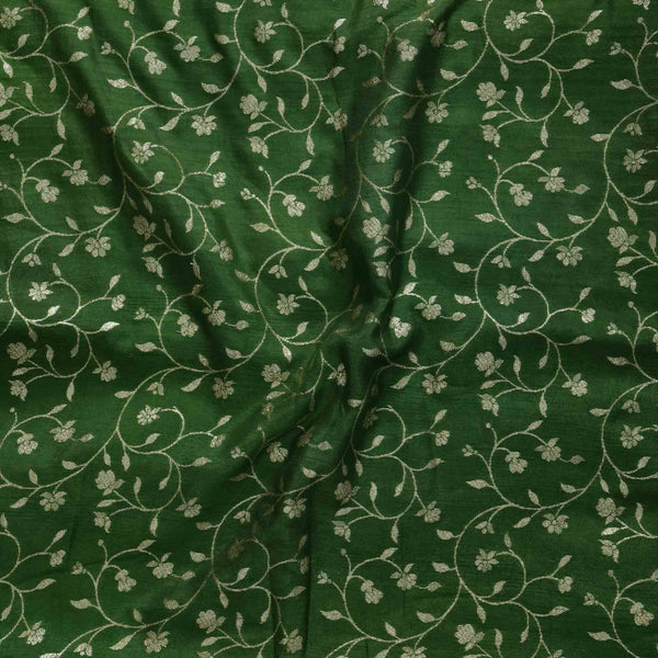 Dola Silk Royal Dark Green With Silver Zari Flower Jaal Hand Woven Fabric