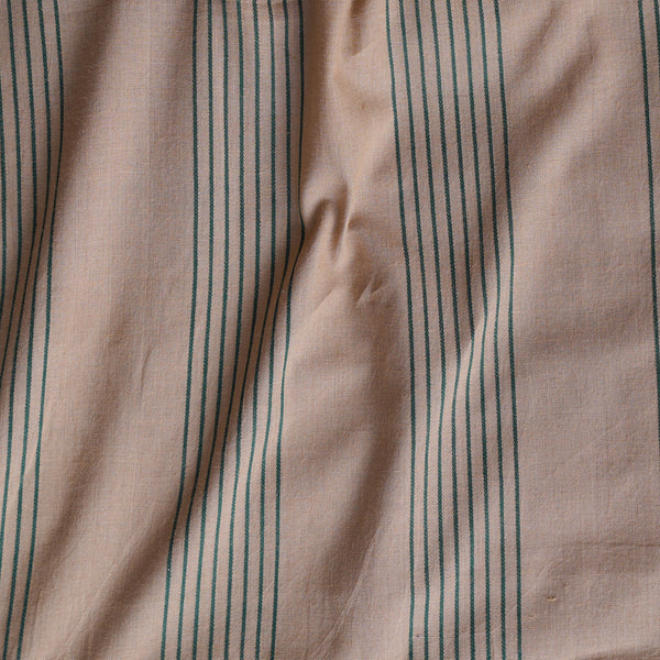 pure Cotton Handloom Chicku With Dark Green Stripes Border Woven Fabric