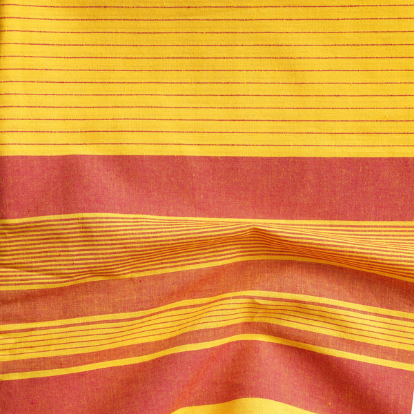 Pure Cotton Handloom Yellow With Red Stripes With Big Border Woven Fabric