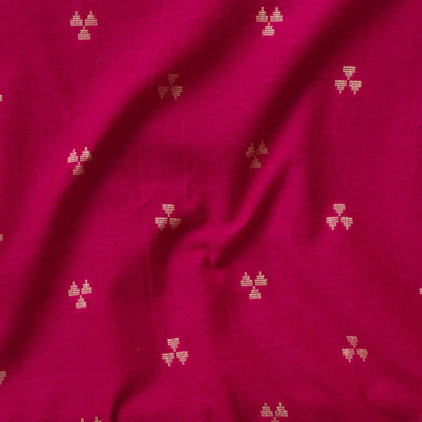 ( PRE-CUT 1.40 METER ) Pure Cotton Handloom Pink With Cream Three Triangle Motifs Woven Fabric