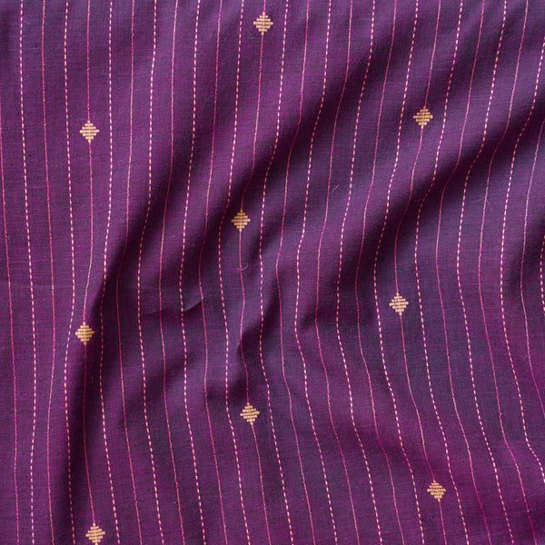 Pure South Cotton Purple With Zari And Thread Stripes And Tiny Diamond Motifs Woven Fabric