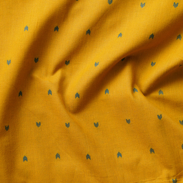 Pure Cotton Handloom Mustard Yellow With Teal Green Arrow Woven Fabric