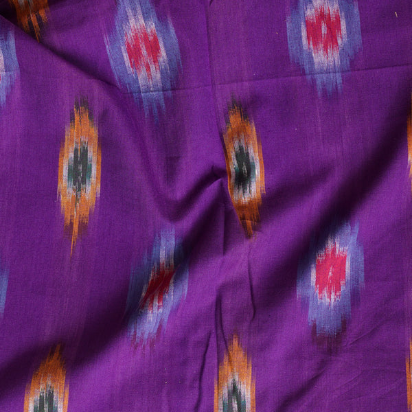 Pure Cotton Mercerised Ikkat Purple With Blue And Yellow Motif Woven Fabric