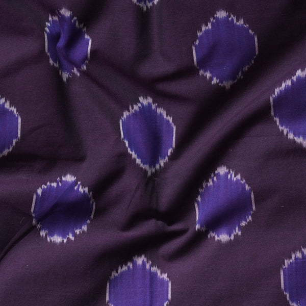 Pure Cotton Mercerised Ikkat  Dark Purple With violet  Big Circle Motif Woven Fabric