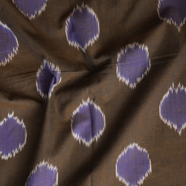 Pure Cotton Mercerised Ikkat  Dark Khaki With Purple Big Circle Motif Woven Fabric