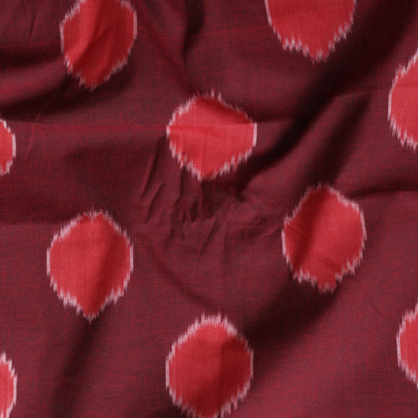 Pure Cotton Mercerised Ikkat  Maroon With Red Big Circle Motif Woven Fabric