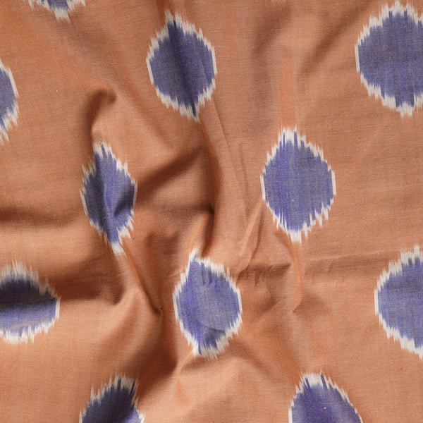 Pure Cotton Mercerised Ikkat Dark beige With Purple Big Circle Motif Woven Fabric