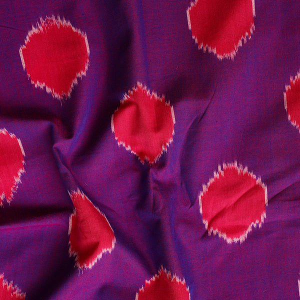 Pure Cotton Mercerised Ikkat Purple With Red Big Circle Motif Woven Fabric