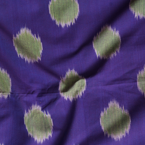 Pure Cotton Mercerised Ikkat Dark Purple With Green Big Circle Motif Woven Fabric