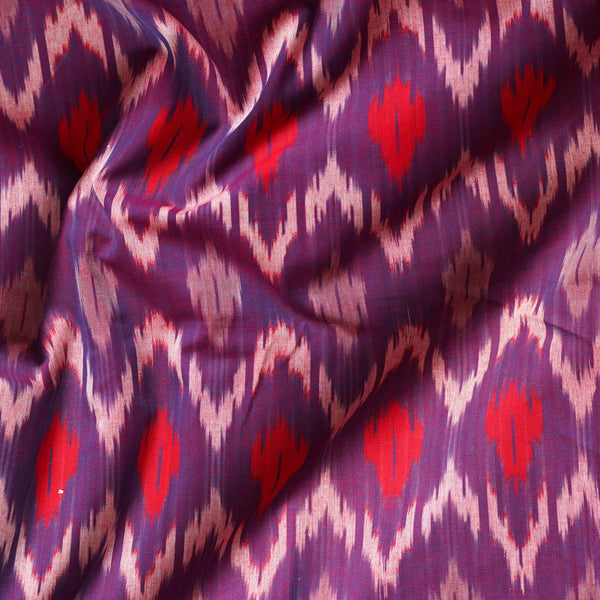 Pure Cotton Mercerised Ikkat Purple With Red  Zig Zag  Woven Fabric