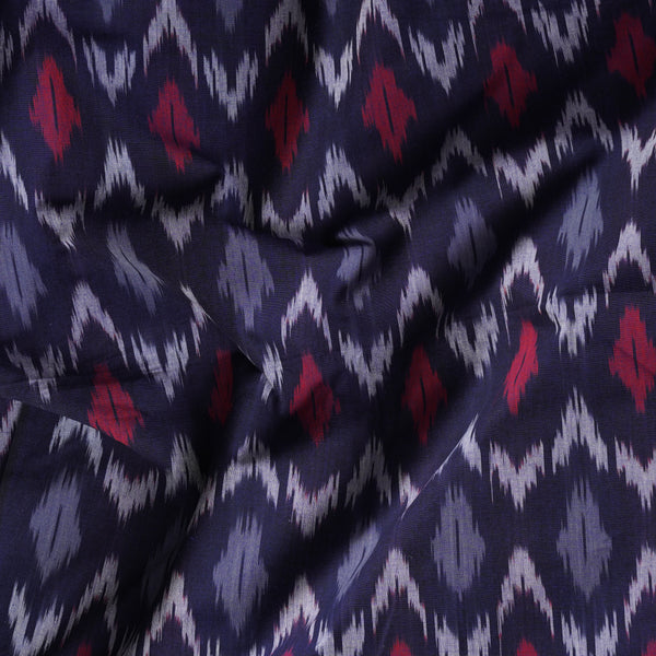 Pure Cotton Mercerised Ikkat Navy Blue With Pink And Grey Zig Zag Woven Fabric