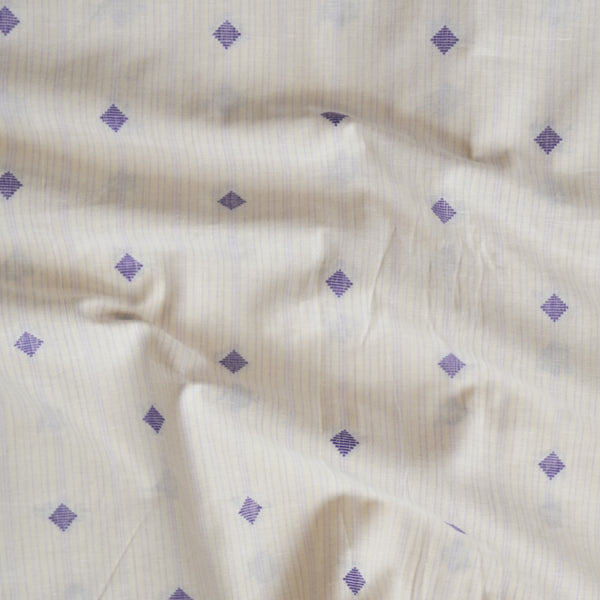 Pure Cotton Handloom Cream With Purple Stripes And Tiny Diamond Motifs Woven Fabric