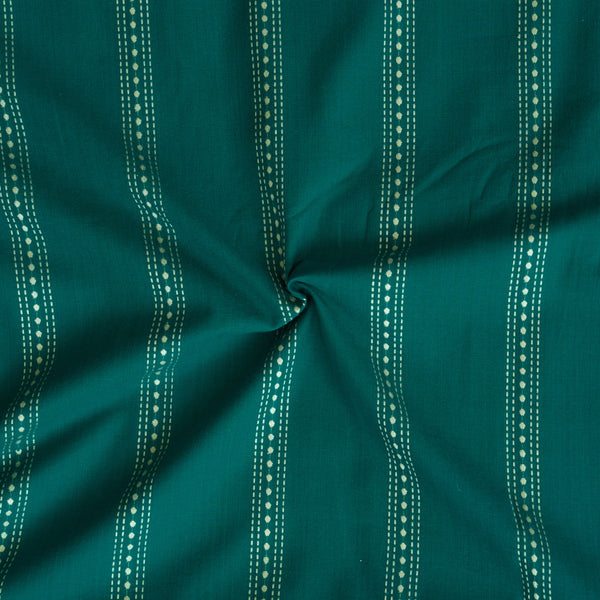 Pure Cotton Handloom Dark Green With Cream Border Woven Fabric