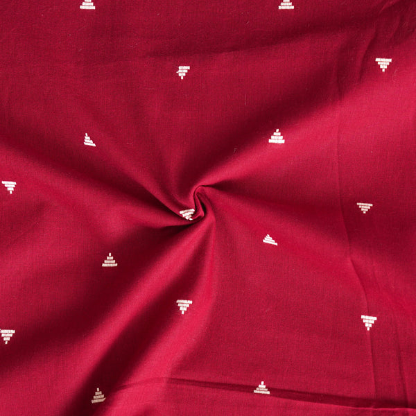 Pure Cotton Handloom Marron With Cream Small Triangle Motif Woven Fabric