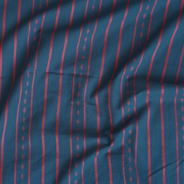 Pure Cotton Handloom Navy Blue With Red Border Woven Fabric