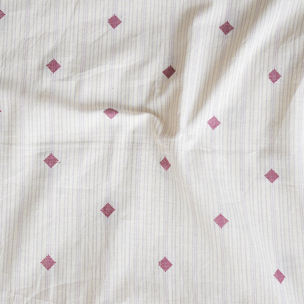 Pure Cotton Handloom Cream With Purple Stripes And Tiny Diamond Motifs Woven Fabric