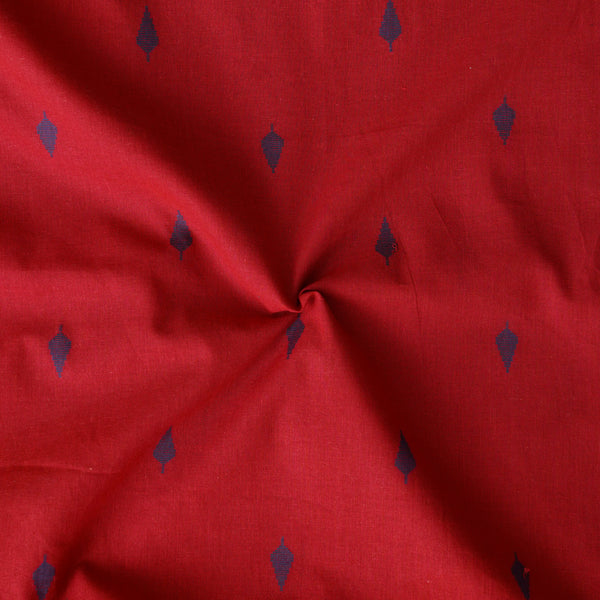 Pure Cotton Handloom Red With Navy Blue Leaves Motif Woven Fabric