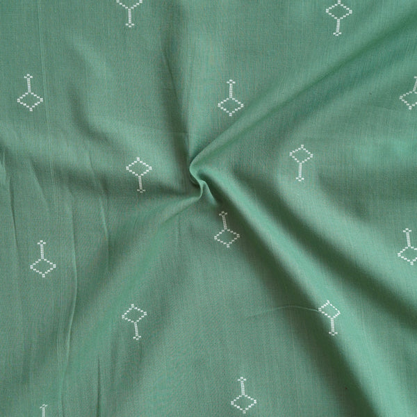 Pure Cotton Handloom Green With White Kite Design Woven Fabric