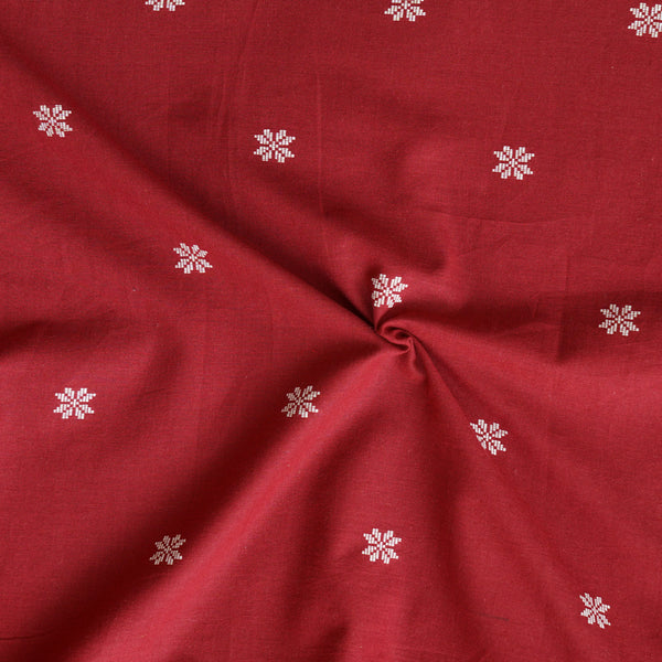 Pure Cotton Handloom Marron With White Flower Woven Fabric