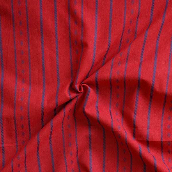 Pure Cotton Handloom Red With Navy Blue Border Woven Fabric