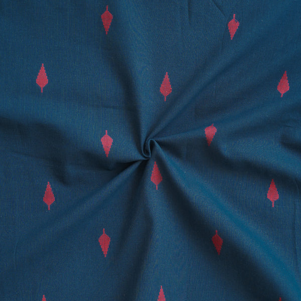 Pure Cotton Handloom Navy Blue With Red Leaves Motif Woven Fabric