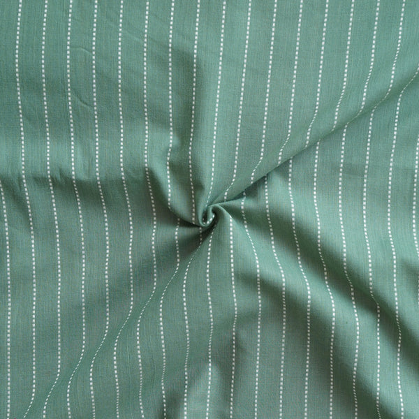 Pure Cotton Handloom Green With White Stripes Woven Fabric