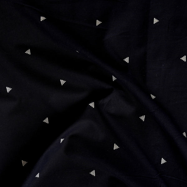 Pure Cotton Handloom Black With White Small Triangle Motif Woven Fabric