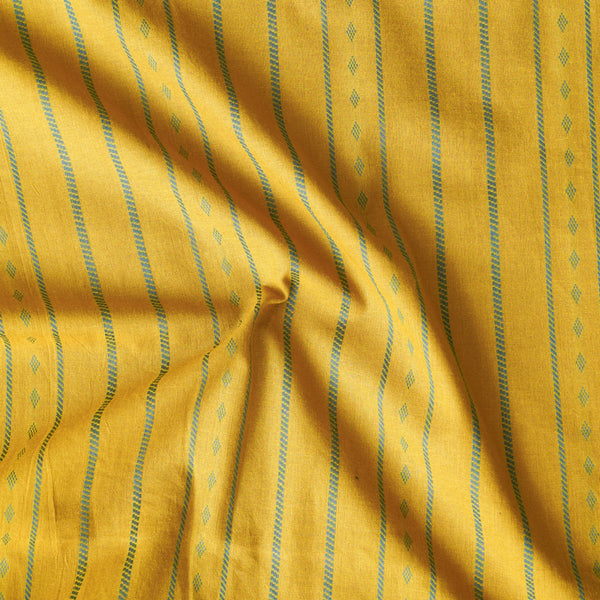 Pure Cotton Handloom Mustard With Green Border Woven Fabric