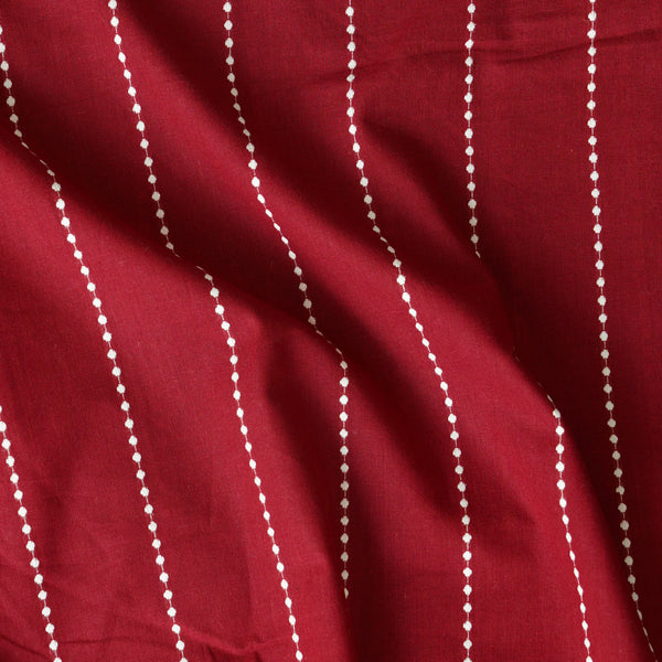 Pure Cotton Handloom Marron With White Dotted Stripes Woven Fabric