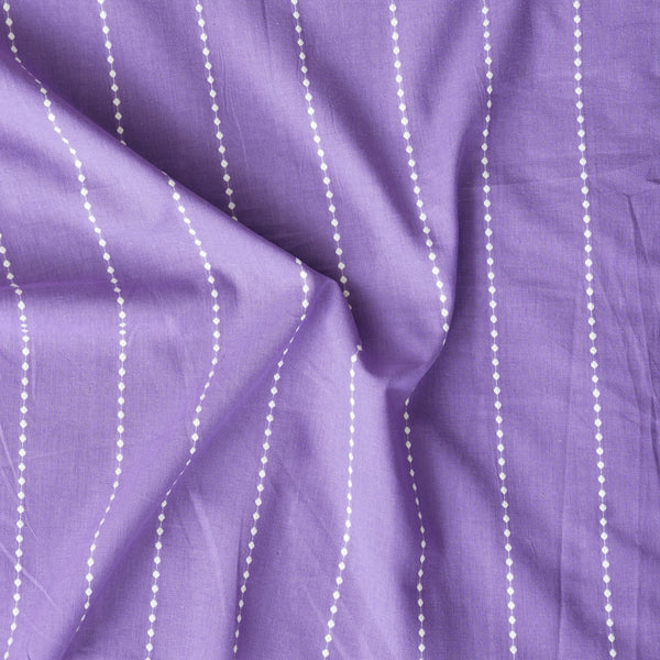 Pure Cotton Handloom Purple With White Dotted Stripes Woven Fabric