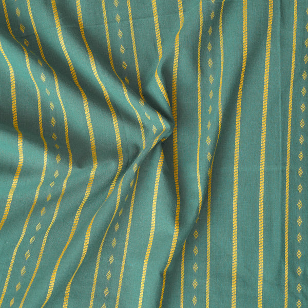 Pure Cotton Handloom Green With Yellow Border Woven Fabric