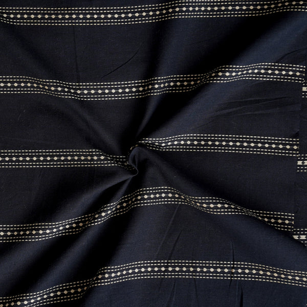 Pure Cotton Handloom Black With Cream Border Woven Fabric