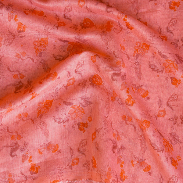 Pure Linen Cotton Silk Dark Peach With Flower Design Fabric