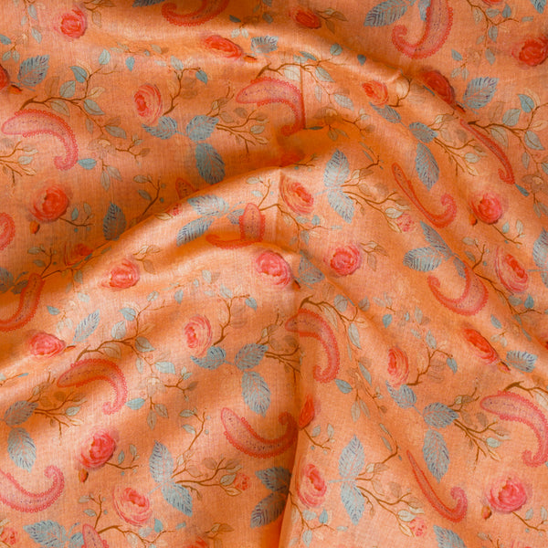 Pure Linen Cotton Silk Orange With Blue Kairi Jaal Fabric