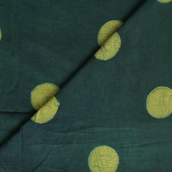 Pure Cotton Akola Dabu Green With Yellow Big Circles Hand Block Print Fabric