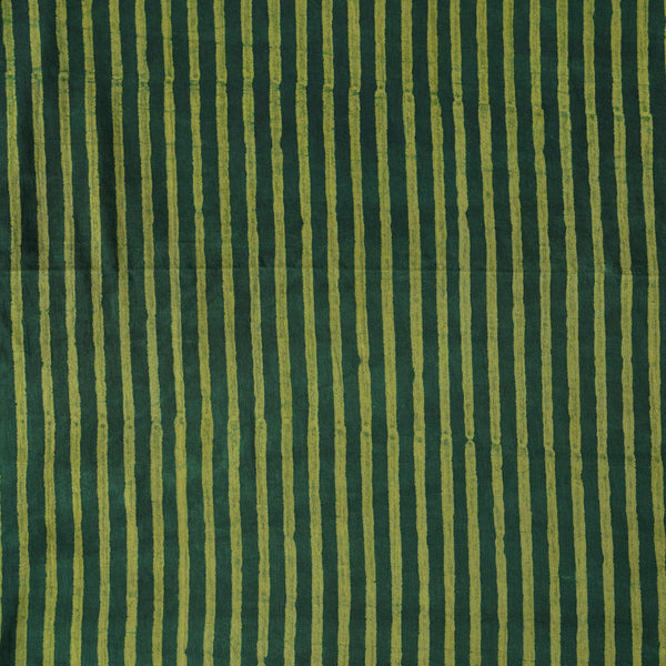 Pure Cotton Akola Dabu Green With Yellow  Stripes Hand Block Print Fabric