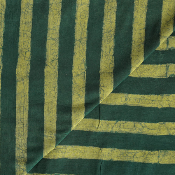 Pure Cotton Akola Dabu Green With Yellow  Fat Stripes Hand Block Print Fabric