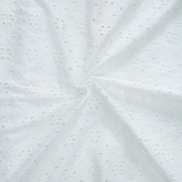 ( Width 56 Inches ) Pure Cotton Hakoba White With Flowers All Over Fabric