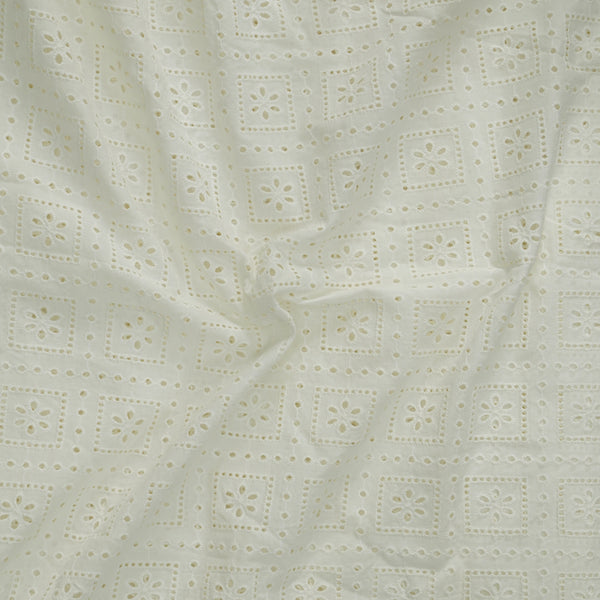 ( Width 56 Inches ) Pure Cotton Hakoba Off White Sqaure With Intricate Design Flower