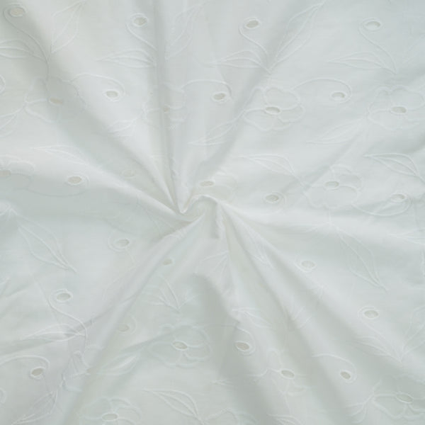 ( Width 55 Inches ) Pure Cotton Hakoba White With Flower Jaal Fabric