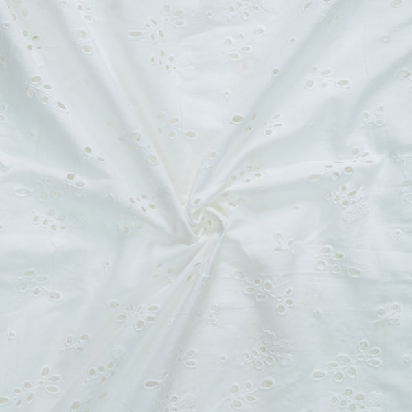 ( Width 56 Inches ) Pure Cotton Hakoba Flower Design White Fabric