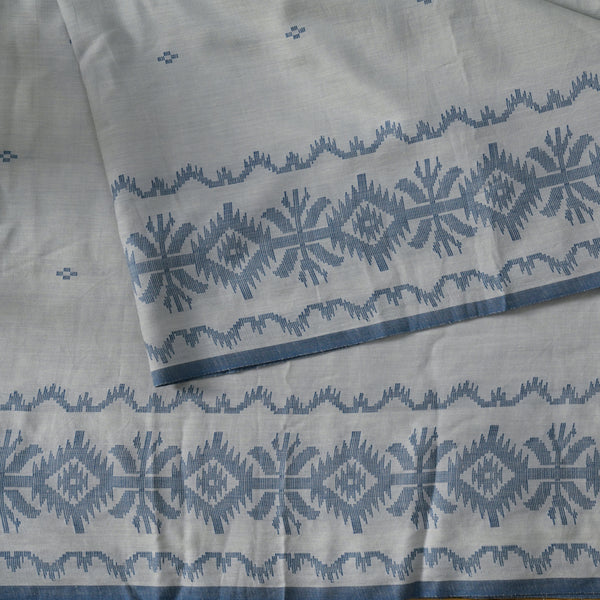 Pure Mul Cotton Soft Jamdani Midnight Blue Pastel With Blue Border And Blue Small Weaves Handwoven Fabric