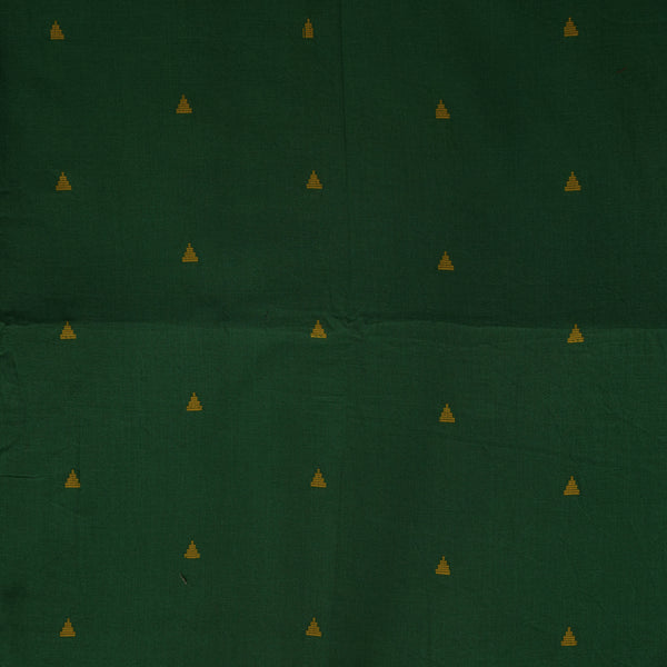 Pure South Cotton Dark Green With Light Green Flower Buds  Handwoven Motifs Fabric