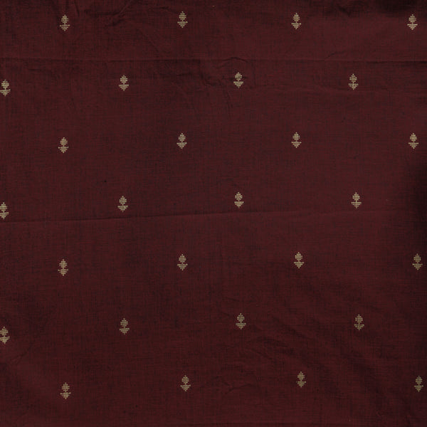 Pure South Cotton Maroon With Cream Flower Buds Handwoven Motifs Fabric