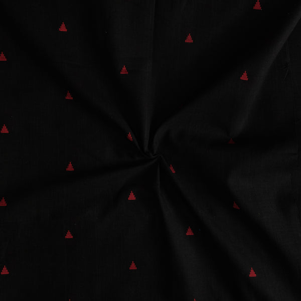 Pure South Cotton Black With Red Triangle Handwoven Motifs Fabric